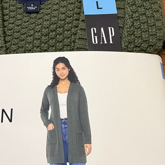 GAP Olive Green Open-Front Cotton Cardigan Long L NWT - Picture 2 of 3
